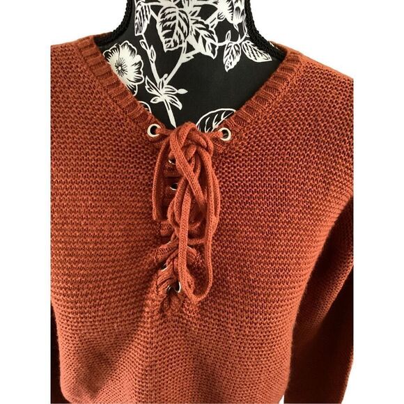 Charlotte Russe Knit Lace Up Sweater Boho Bohemian Everyday Casual - Picture 8 of 12